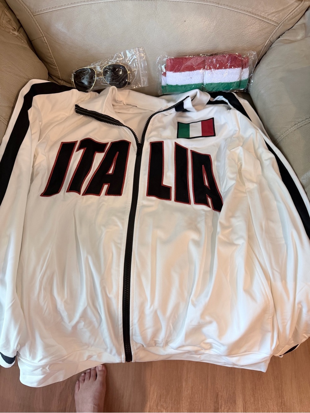 Costume Italia White Track Jacket with Flag Detail